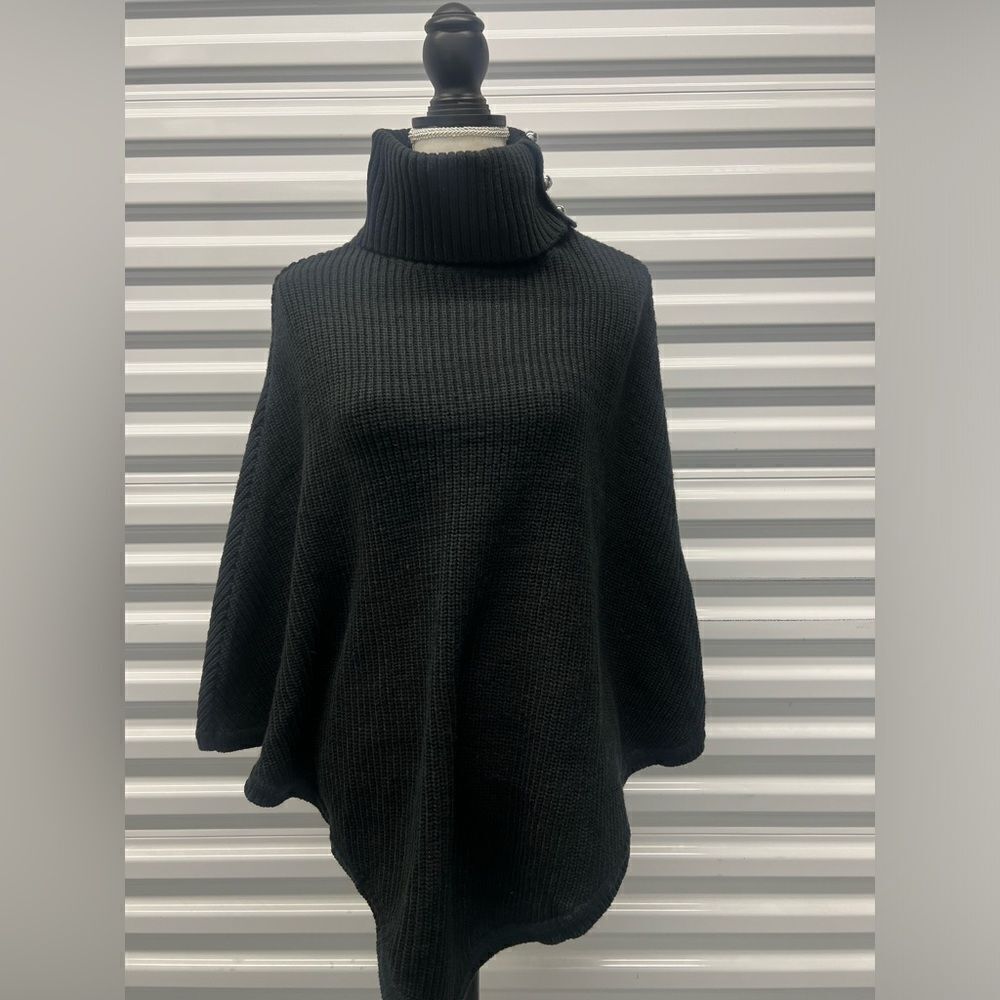 Michael Kors Women's Wide-Rib Button Turtleneck Poncho